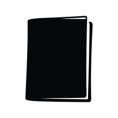 Simple black silhouette of an open book standing up on a white background