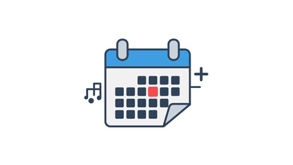 Calendar with musical notes and plus minus symbols.