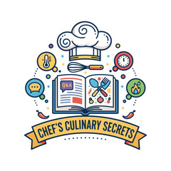 Chef presenting recipe breakdowns on a digital device in a kitchen setting illustration