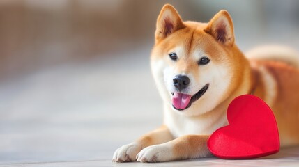 Valentine&rsquo;s Day with pet Concept. Adorable dog with a heart-shaped toy, exuding happiness and charm.