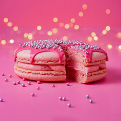 【AI】Pink Macaron Cake with Creamy Cross Section, Festive Dessert