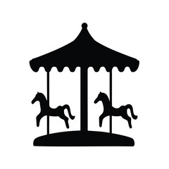Simple black and white image of a carousel silhouette with horses © Tanjila
