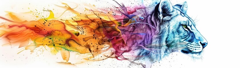 Abstract watercolor and ink animal illustrations