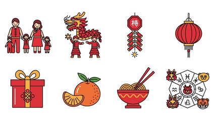 Chinese New Year Celebration Elements and Symbols Collection.