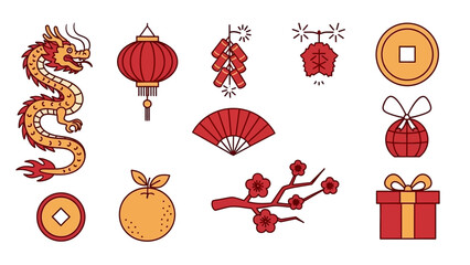 Chinese New Year Celebration Elements and Traditional Cultural Symbols Collection.