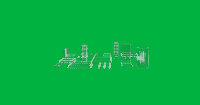 Animation of 3d circuit board diagram on white background