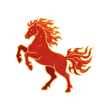 Rearing Fire Horse Logo, Red Flaming Stallion Vector Illustration