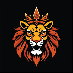 Lion king logo design. Royal lion crown logo luxury king mascot design. Lion vector logo.