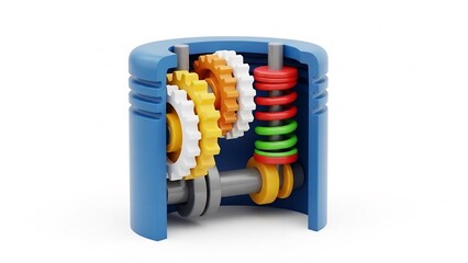 Gears Vividly Interlock within a Blue Housing System