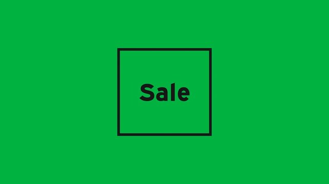 Animation of sale text in black letters in frame on white background