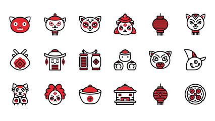 Chinese New Year Celebration Icons Set.