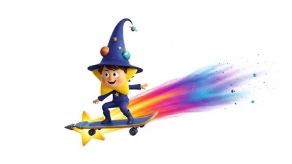 Cute Star Character gleefully Rides a Star Skateboard