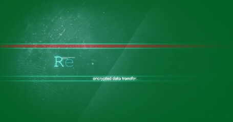 Animation of text, receiving encrypted data transfer, and red bar on black interface - Powered by Adobe