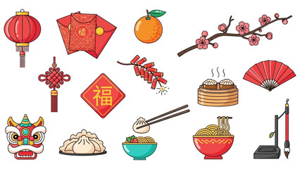 Chinese New Year Decorations and Food Elements Collection.