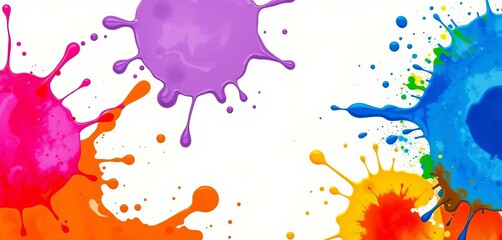 Vibrant paint splatters isolated on white background, ink, splash