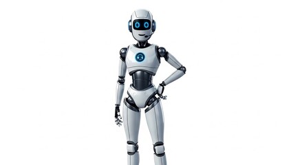 Shining humanoid robot confidently poses in clean studio shot