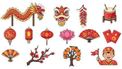 Chinese New Year Decorations and Symbols Collection.