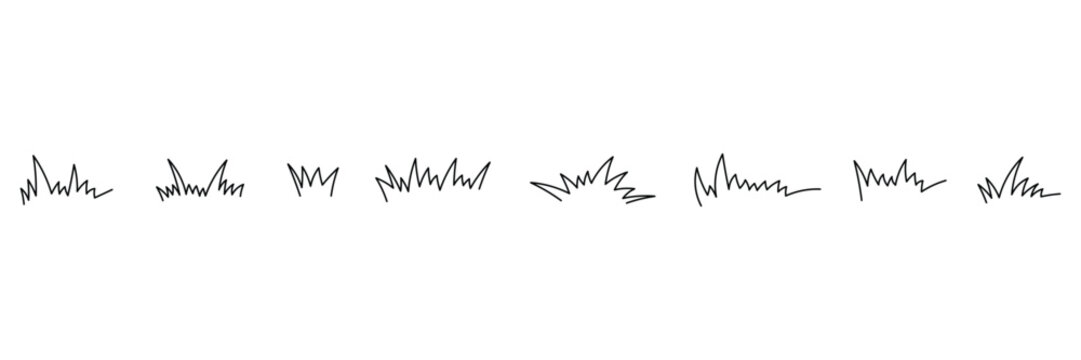 Outline grassland or meadow sketch simple design. Black grass stroke hand drawn texture for garden pattern. Grass line doodle.