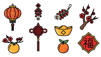 Chinese New Year Decorations and Symbols Collection.