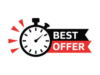 Best Offer Sale Banner with Stopwatch Icon &ndash; Limited Time Discount Promotion