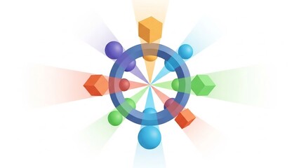 Colorful Shapes Orbiting Cleverly Around Central Structure