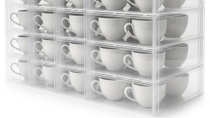 White Mugs Neatly Arranged Create Visually Pleasing Still Life
