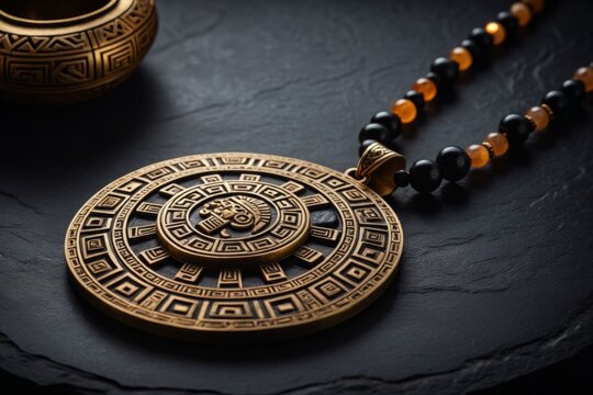 Azteken-Sonnensymbol auf einem antiken Halsband