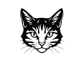 Black and white cat portrait for mascot, logo, and design. Cat head illustration.