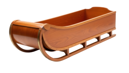 Isolated Decorative Wooden Sleigh, antique toboggan for seasonal holiday displays indoors