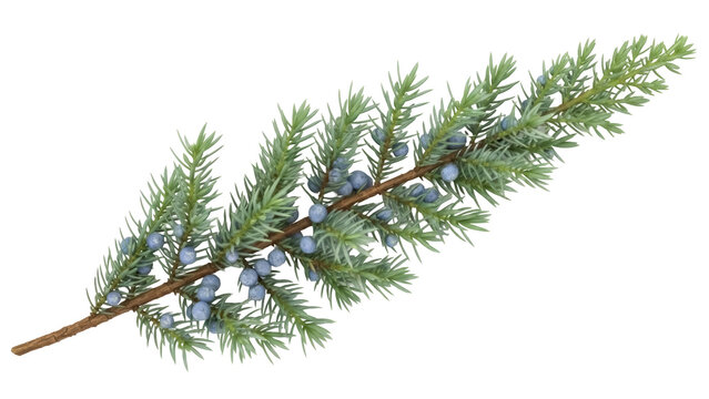 Isolated juniper branch with berries, sprig of coniferous shrub, winter, Christmas season