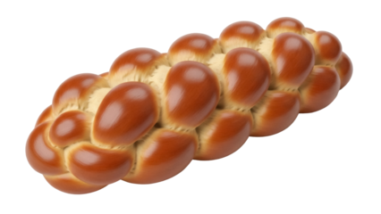 Isolated braided egg bread loaf, traditional Jewish challah, sweet pastry baked treat