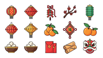 Chinese New Year Traditional Decorations and Symbols Collection.