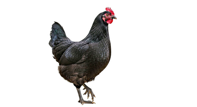 Black Australorp Chicken Studio Portrait Isolated on White Background for Professional Livestock Use