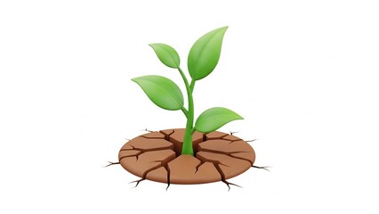 Green sprout beautifully grows from cracked earth now