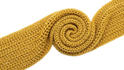 Isolated Mustard-Yellow Knitted Fabric Swirl, Handcrafted Textile, Artisan-Made, Soft and Textured