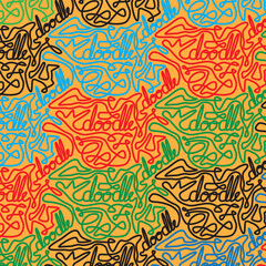 Line art doodle drawing in seamless Illustration vector pattern in colorful