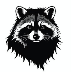 Black racoon silhouette isolated on white background. Raccoon face black silhouette. Racoon head icon vector illustration.