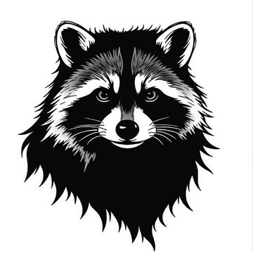Black racoon silhouette isolated on white background. Raccoon face black silhouette. Racoon head icon vector illustration.