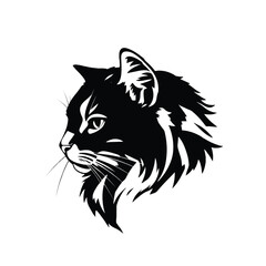 Black and white cat portrait for mascot, logo, and design. Cat head illustration.