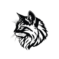 Black and white cat portrait for mascot, logo, and design. Cat head illustration.