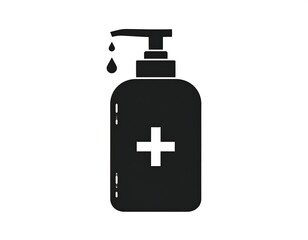 Fototapeta premium Simplified graphic of a pump bottle dispensing a drop of liquid, featuring a plus sign