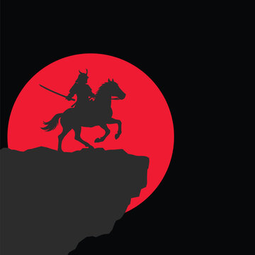 Samurai vector silhouette in dark background