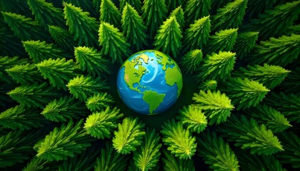 Aerial view of green forest with 2026 and Earth icon for environmental awareness, sustainability goals, and climate change action, happy new year and environment day, carbon reduction to net zero.
