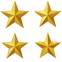 Obraz premium Four golden stars with glowing variations isolated on transparent background