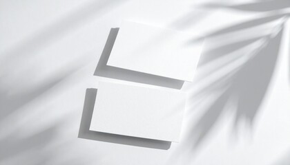 Minimalist business cards on white background with shadows