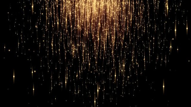 Golden sparkels, gold particles shining in dakr background