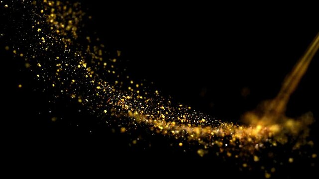 Golden glitter particles in dark isolated background, gold particles, gold sut, golden background