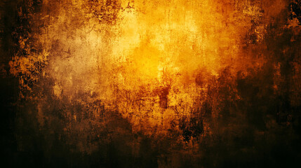 Abstract dark gradient background in black, brown, orange, and yellow with fire and burnt effects, grungy texture, spots, and glowing light, evoking horror or eerie moods.