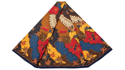 Traditional Folded Batik Fabric with Intricate Patterns and Vibrant Colors