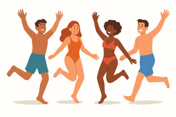 Obraz premium Joyful friends celebrating summer at the beach resort